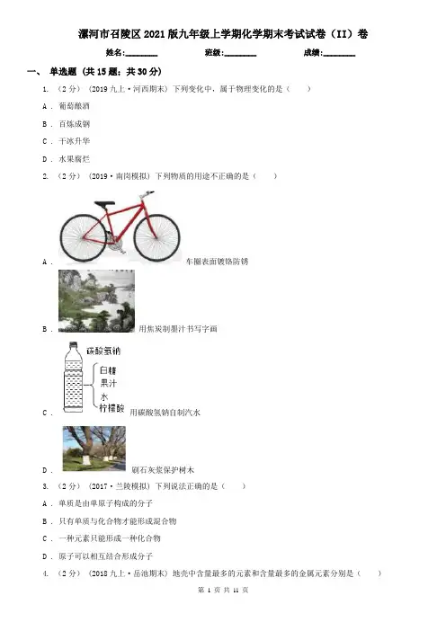 漯河市召陵区2021版九年级上学期化学期末考试试卷(II)卷