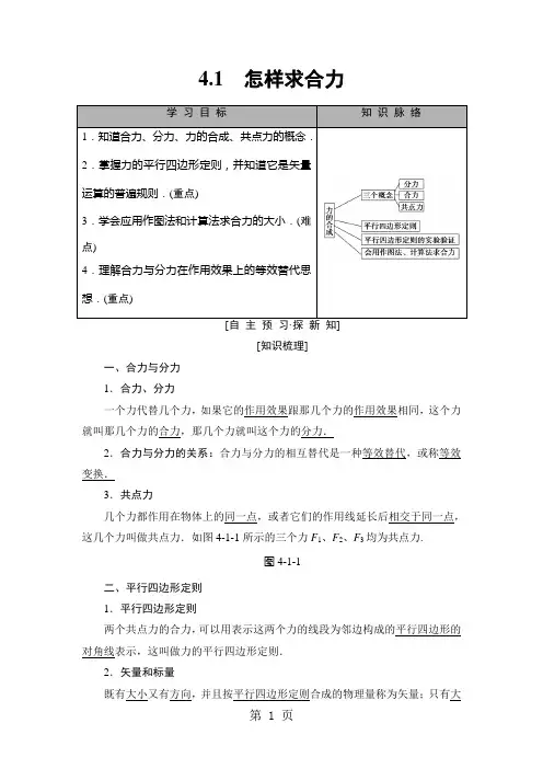 2018-2019学年高中物理沪科版必修1检测： 第4章 4.1 怎样求合力-精选教学文档