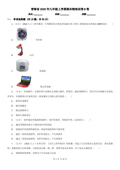 青海省2020年九年级上学期期末物理试卷B卷