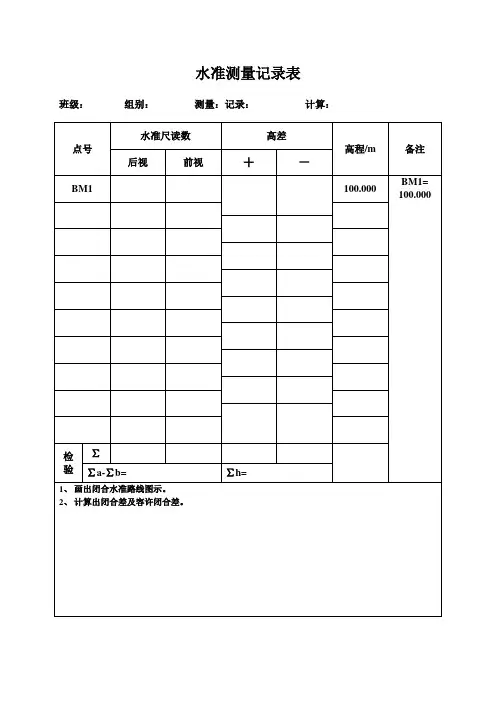 水准测量记录表