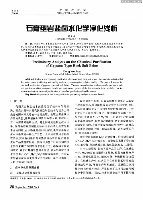 石膏型岩盐卤水化学净化浅析