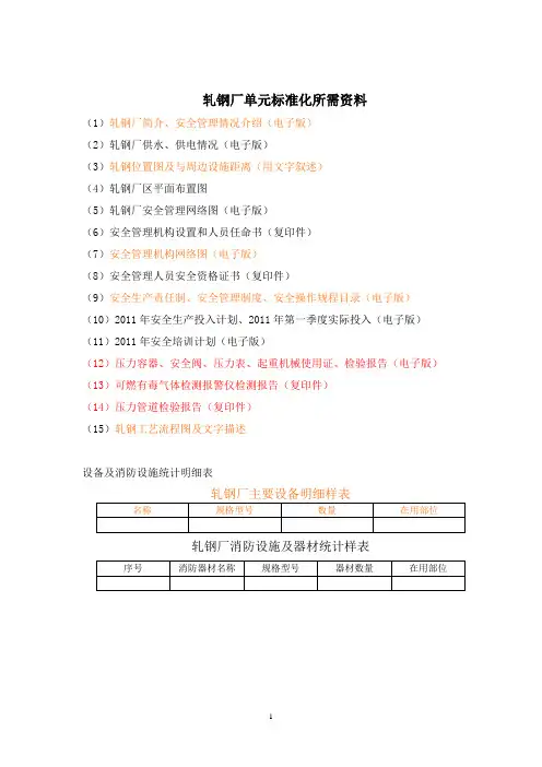 轧钢标准化第一阶段需上报的资料