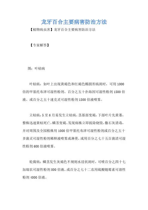 龙牙百合主要病害防治方法
