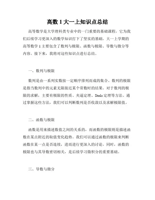 高数1大一上知识点总结