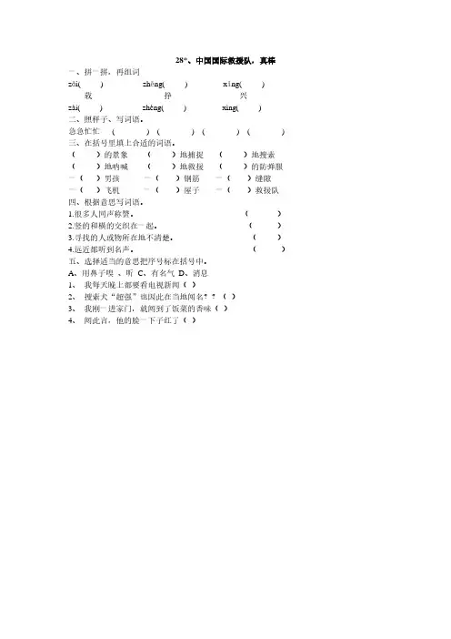 人教版三年级语文下册28、中工国际救援队,真棒同步练习题