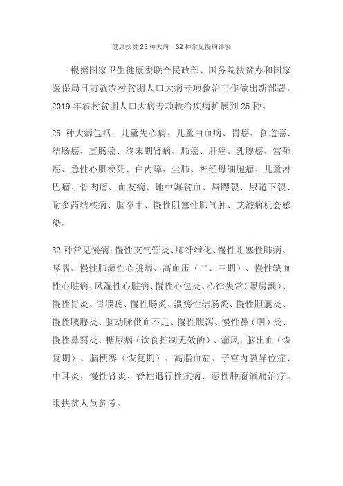 健康扶贫疾病分类