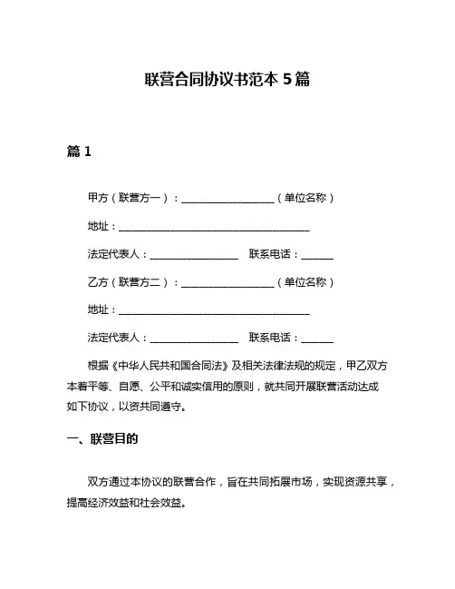 联营合同协议书范本5篇