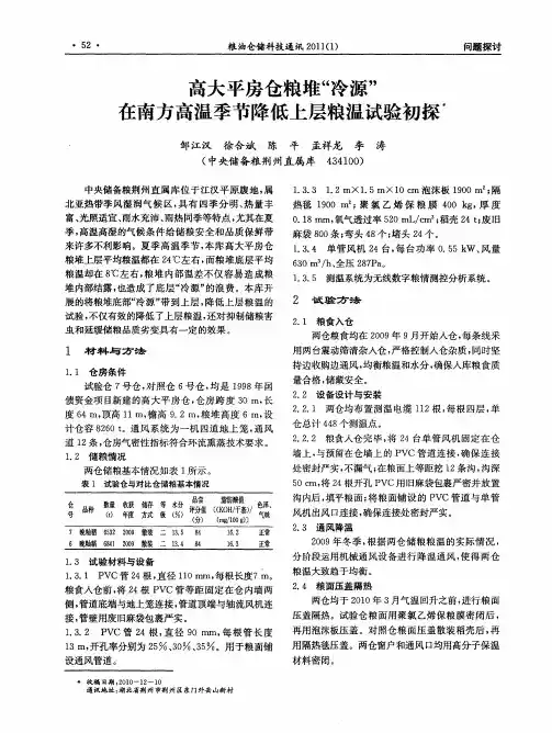 高大平房仓粮堆“冷源”在南方高温季节降低上层粮温试验初探