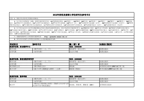 南开大学2012年硕士研究生参考书目