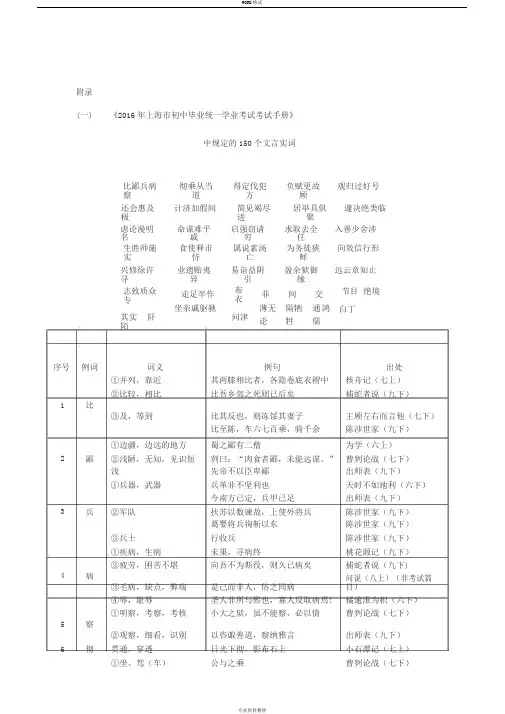 《中考文言文点击》150个实词电子版2017