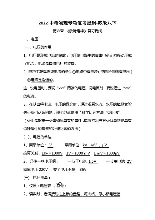 2022中考物理专项复习提纲-苏版八下