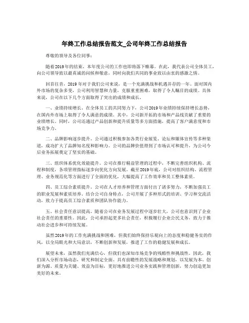 年终工作总结报告范文_公司年终工作总结报告
