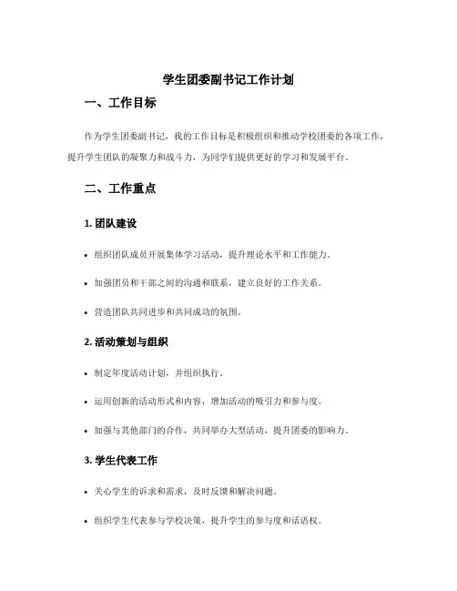 学生团委副书记工作计划