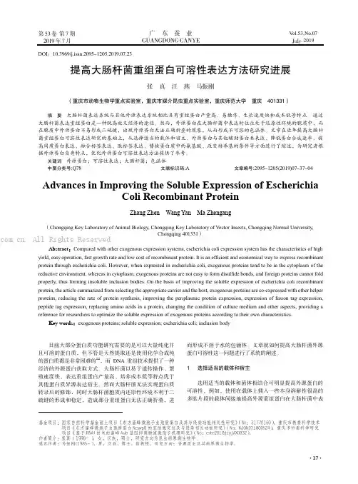 提高大肠杆菌重组蛋白可溶性表达方法研究进展