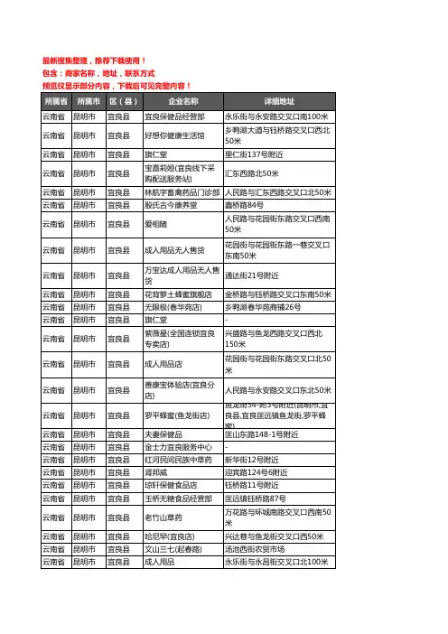 新版云南省昆明市宜良县保健品企业公司商家户名录单联系方式地址大全53家