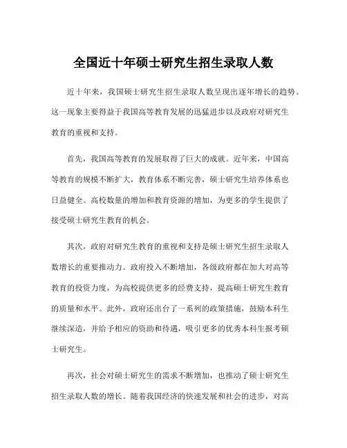 全国近十年硕士研究生招生录取人数