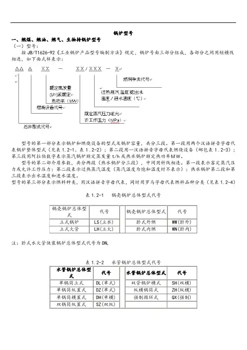 锅炉型号及命名规则