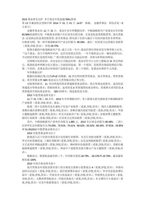 2013基金排行