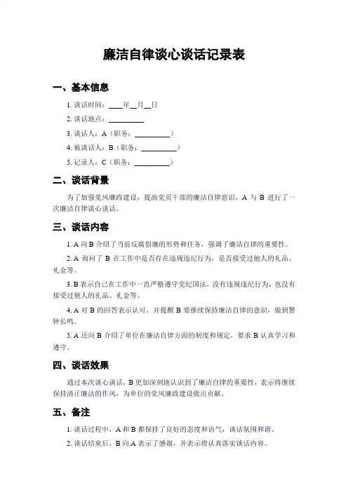 廉洁自律谈心谈话记录表