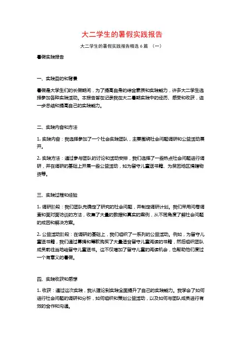 大二学生的暑假实践报告6篇
