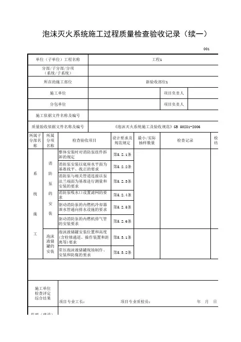 泡沫灭火系统施工过程质量检查验收记录(续一)