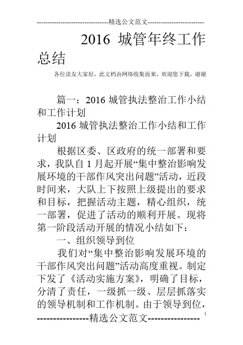 2016城管年终工作总结