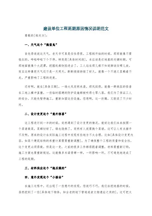 建设单位工程延期原因情况说明范文