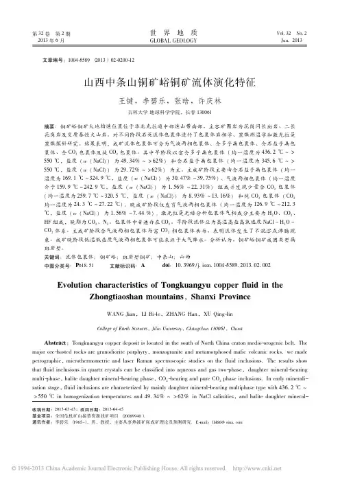 山西中条山铜矿峪铜矿流体演化特征_王键