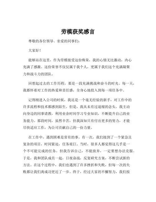劳模获奖感言