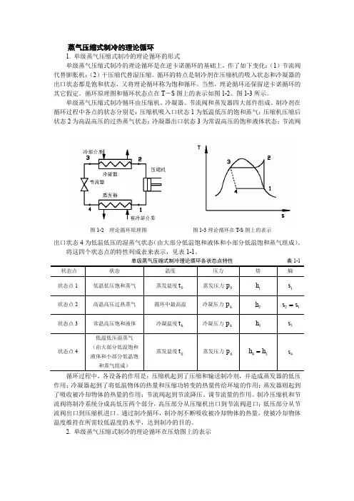 蒸气压缩式制冷的理论循环 