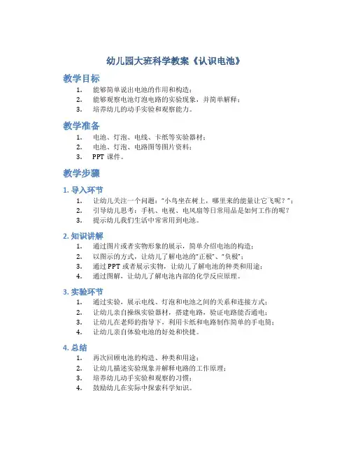 幼儿园大班科学教案《认识电池》