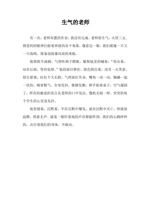 写老师生气的作文细节描写三百字