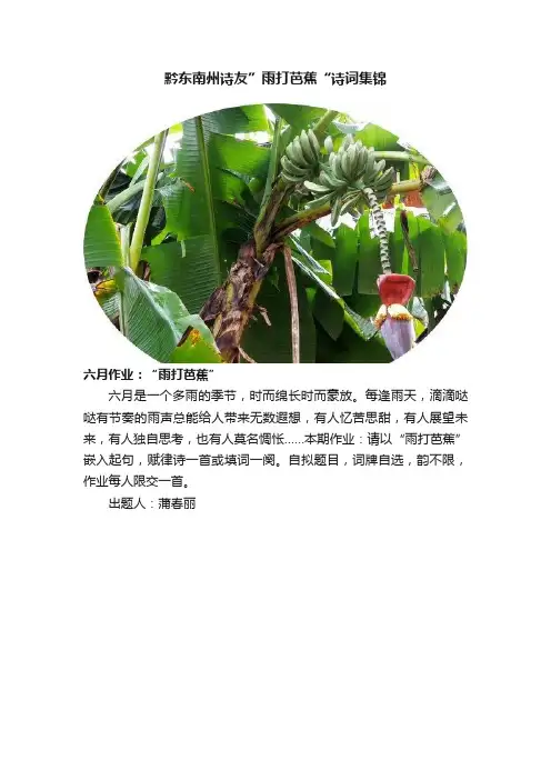 黔东南州诗友”雨打芭蕉“诗词集锦