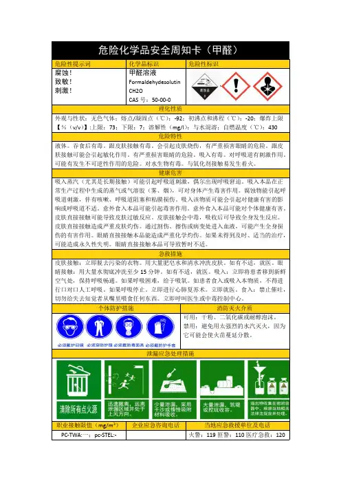 危险化学品安全周知卡(甲醛)
