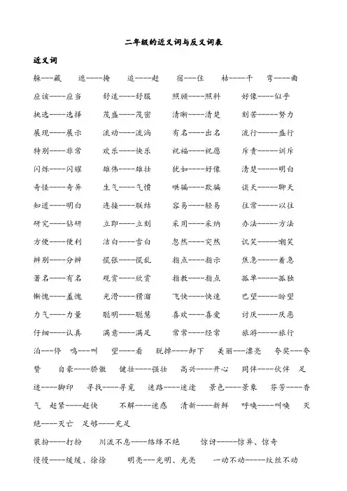 二年级下册语文近、反义词及多音字等