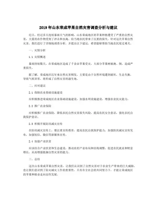 2019年山东荣成苹果自然灾害调查分析与建议