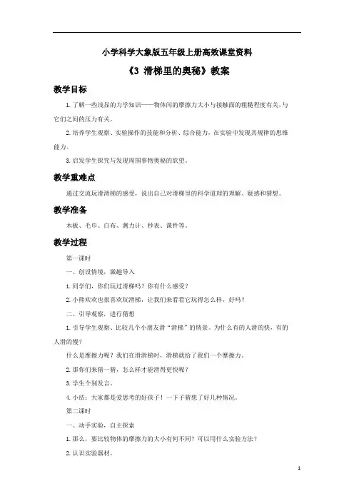 小学科学大象版五年级上册高效课堂资料《3 滑梯里的奥秘》教案1
