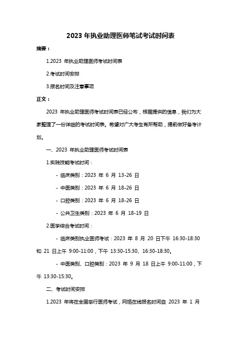 2023年执业助理医师笔试考试时间表