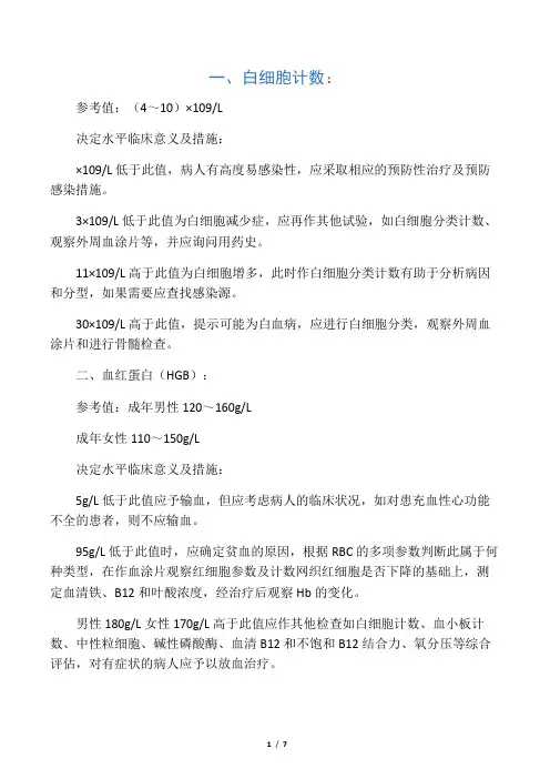 检验科危急值的正常参考值