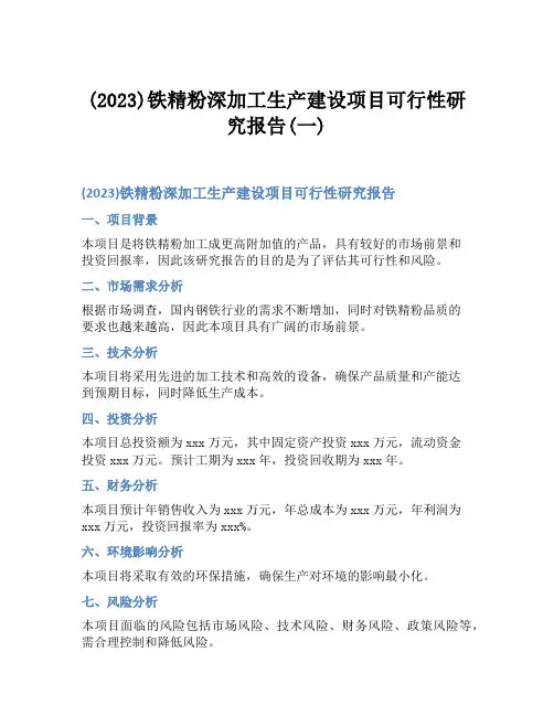 (2023)铁精粉深加工生产建设项目可行性研究报告(一)