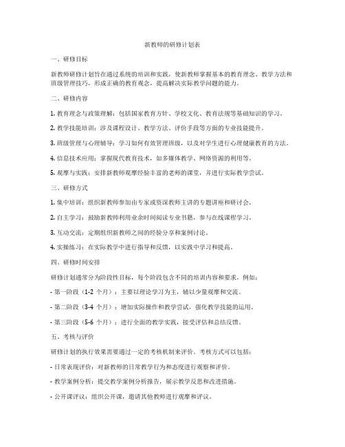新教师的研修计划表