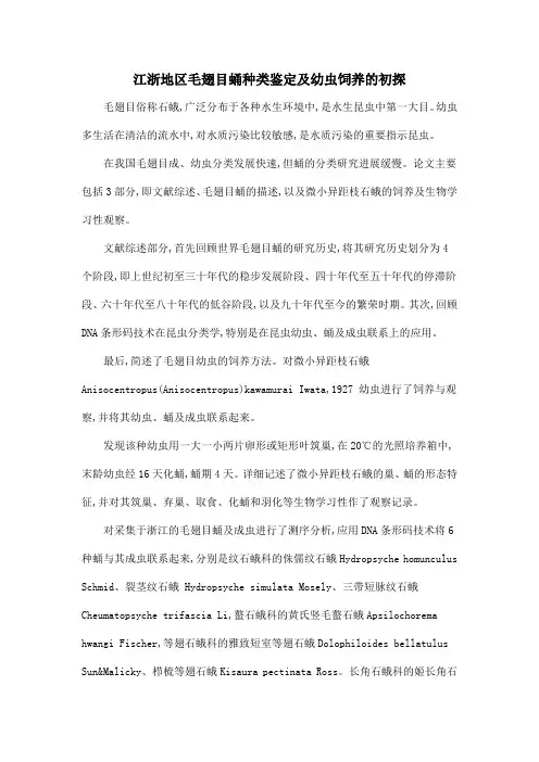 江浙地区毛翅目蛹种类鉴定及幼虫饲养的初探