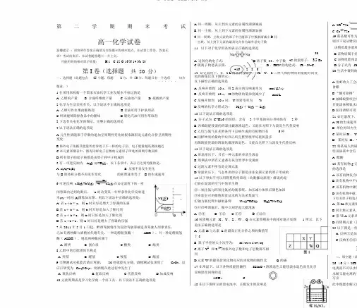 高一化学第二学期期末考试试卷