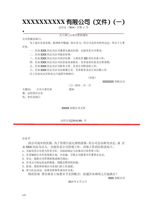 公司人事任命及岗位职责红头文件