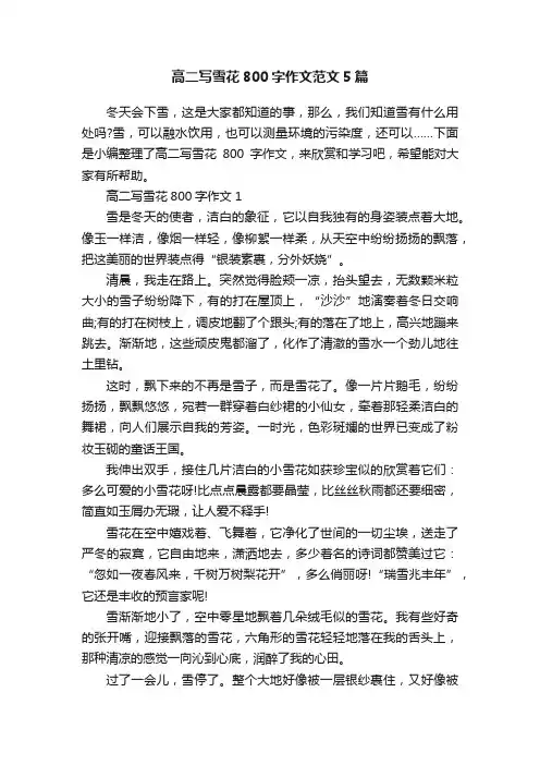 高二写雪花800字作文范文5篇