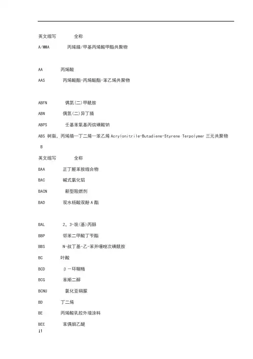 化工英语缩写大全