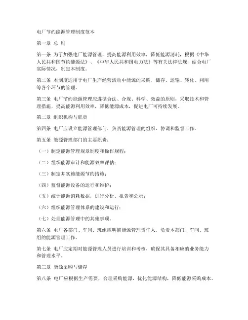 电厂节约能源管理制度范本