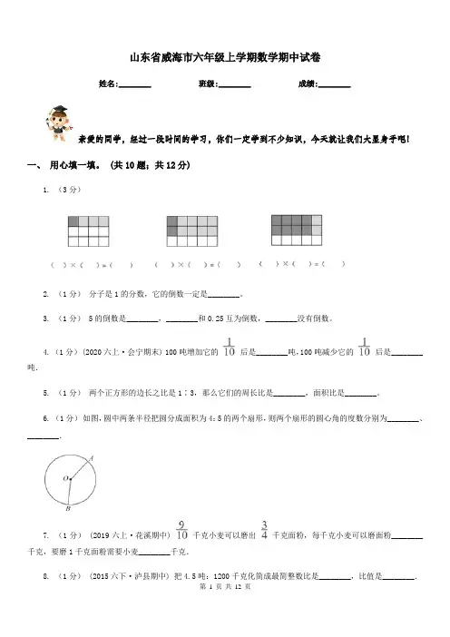 山东省威海市六年级上学期数学期中试卷