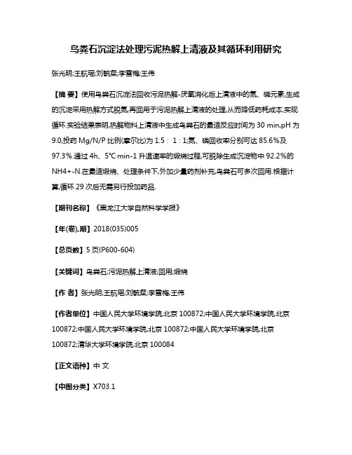 鸟粪石沉淀法处理污泥热解上清液及其循环利用研究