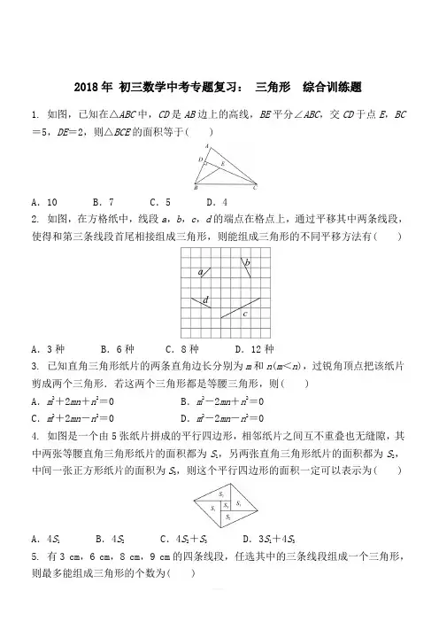 2018年中考数学专题复习《三角形》综合训练题有答案